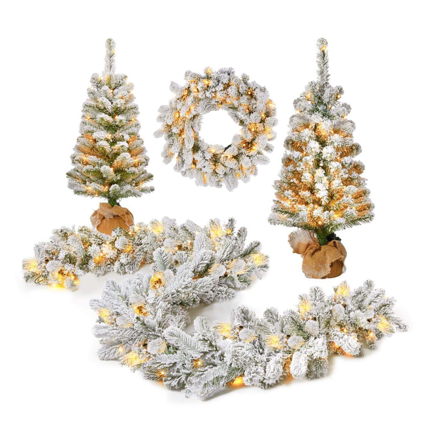 Conjunto de 4 peças da coleção King Flock® com luzes LED brancas quentes (funcionamento por tomada ou bateria)