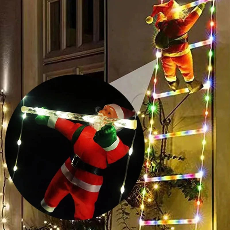 Papai Noel Subindo a Escada com Luzes LED – Decoração Natalina Encantada