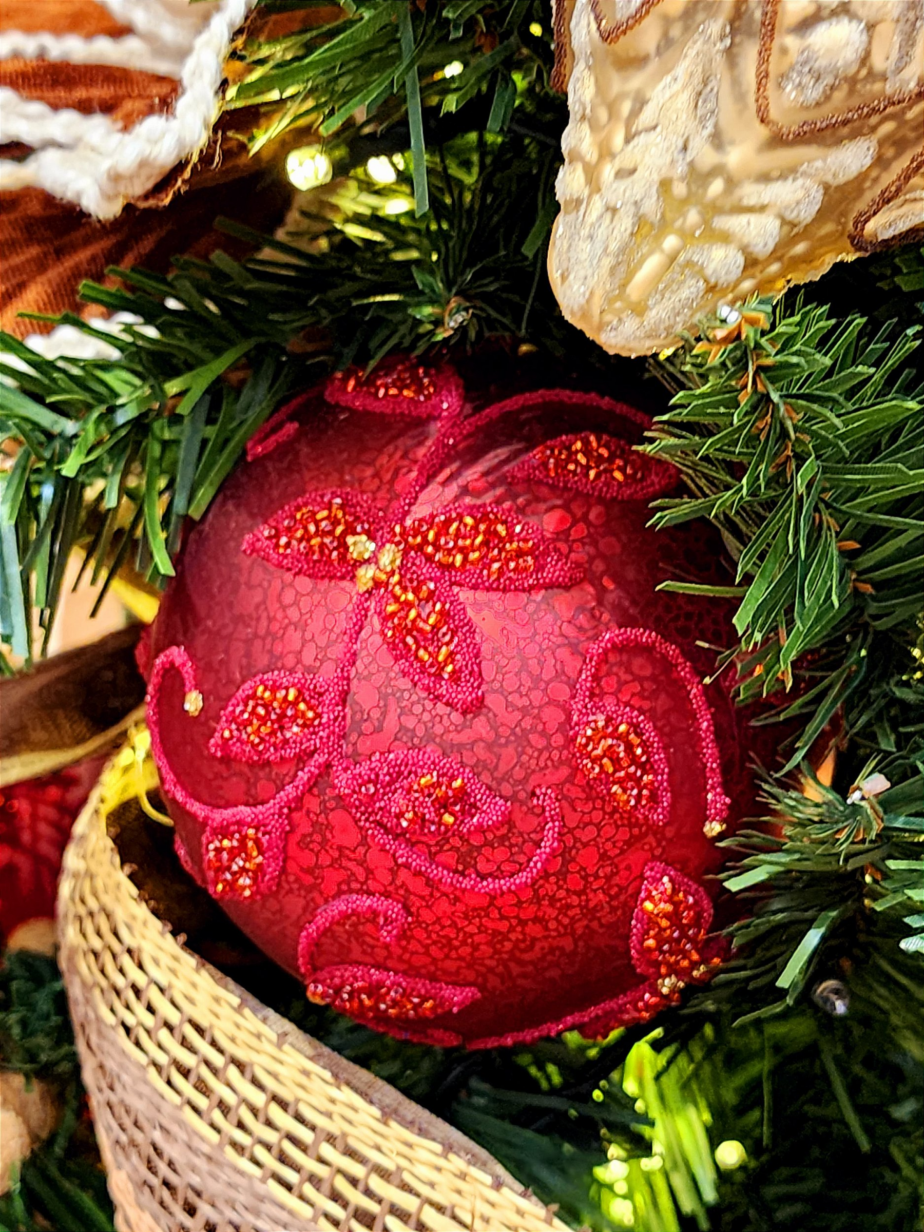 Pendente ornamento de vidro soprano bola vermelha 10cm