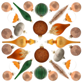 Conjunto de enfeites de vidro natural com 30 peças (laranja queimado, verde) edição limitada