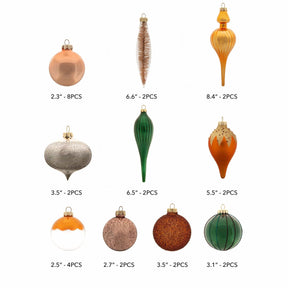 Conjunto de enfeites de vidro natural com 30 peças (laranja queimado, verde) edição limitada