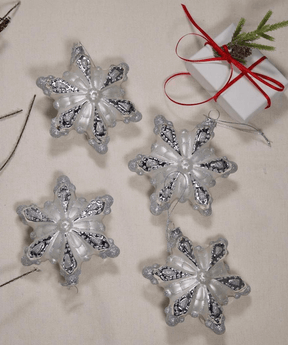 Enfeite de vidro em forma de floco de neve (pacote com 4)