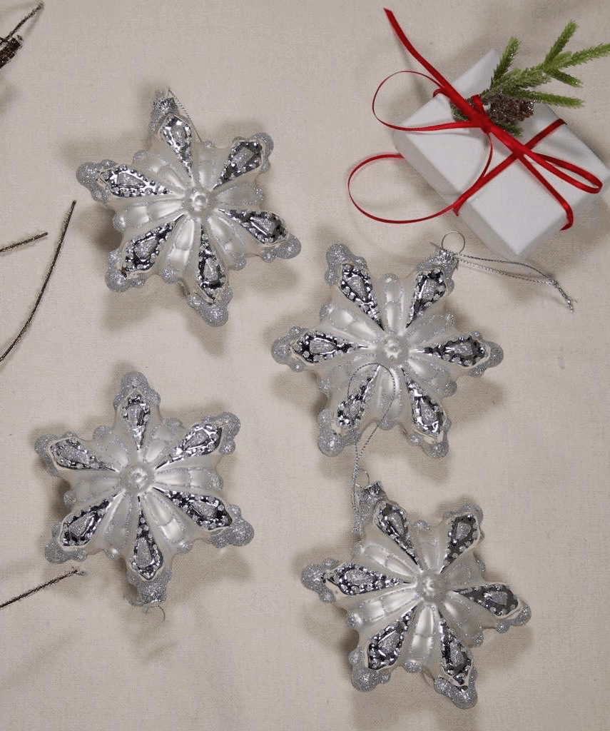 Enfeite de vidro em forma de floco de neve (pacote com 4)