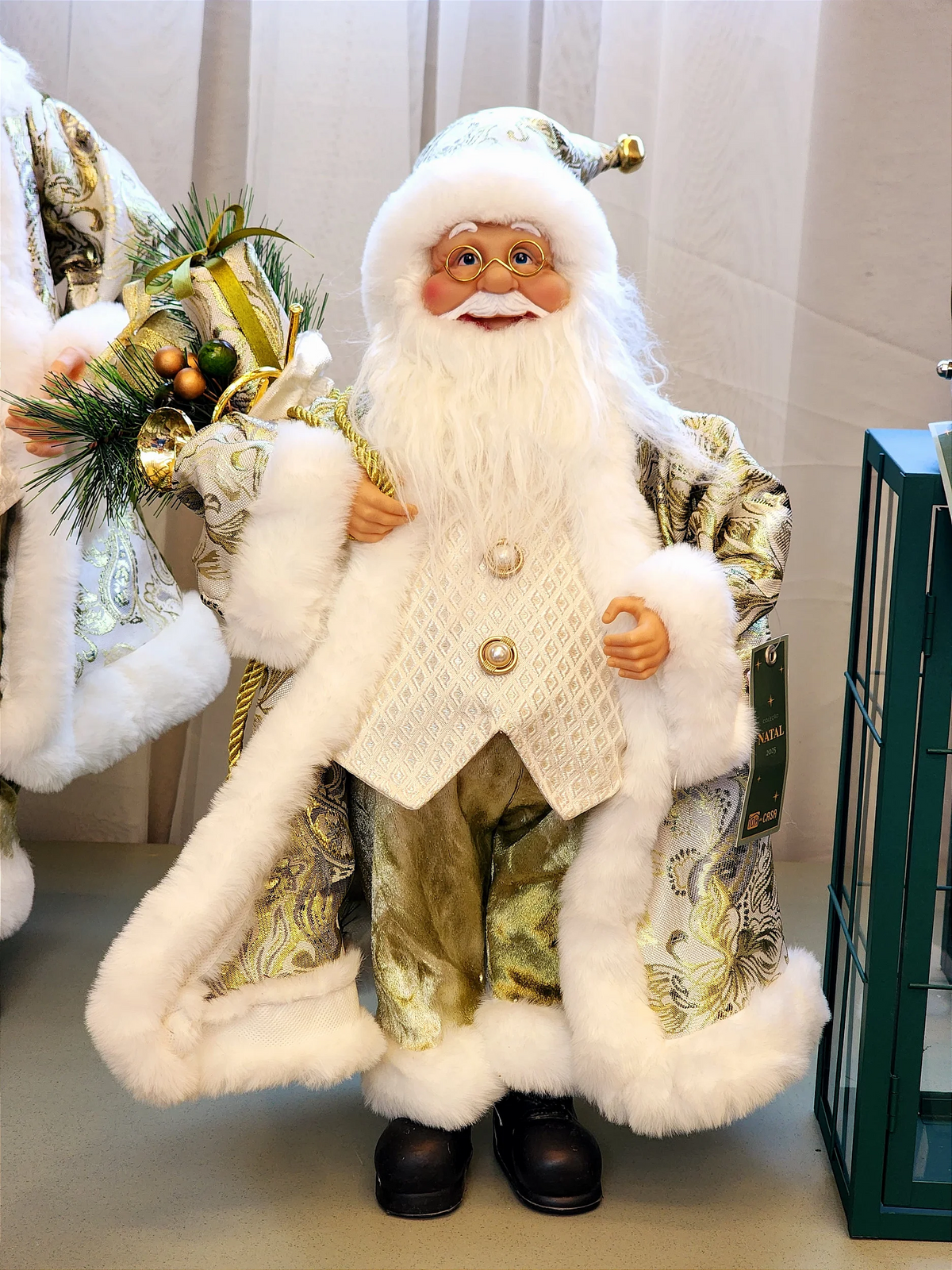 Papai Noel verde e Dourado 45cm